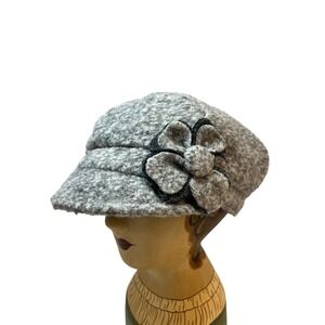 Tickled Pink Cabbie Hat Gray With Flower 45% Wool Lined